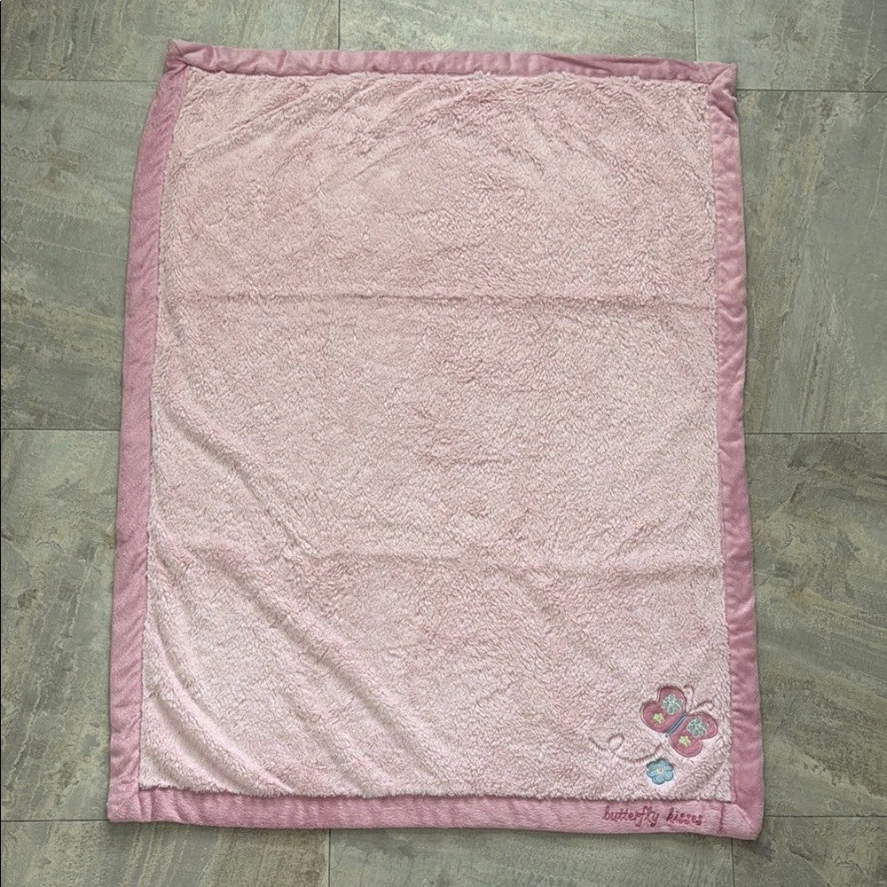 Pink Baby Blanket with Embroidered Butterfly